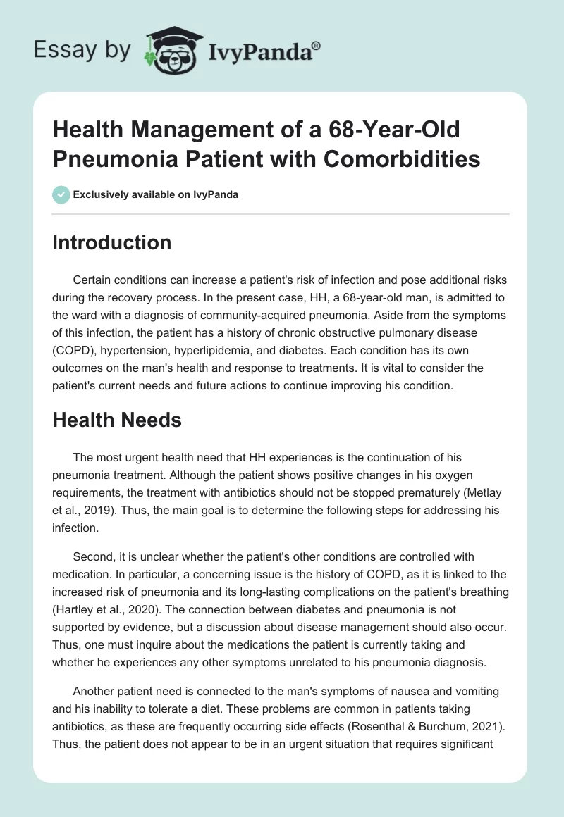 Health Management of a 68-Year-Old Pneumonia Patient with Comorbidities. Page 1