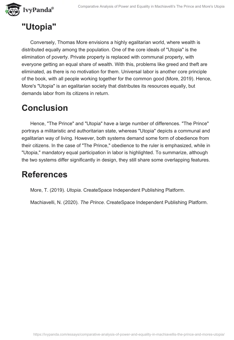 Comparative Analysis of Power and Equality in Machiavelli's The Prince and More's Utopia. Page 2