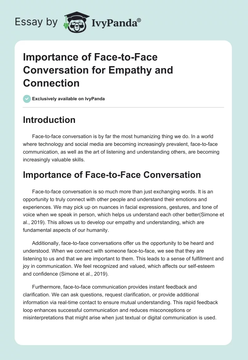 Importance of Face-to-Face Conversation for Empathy and Connection. Page 1