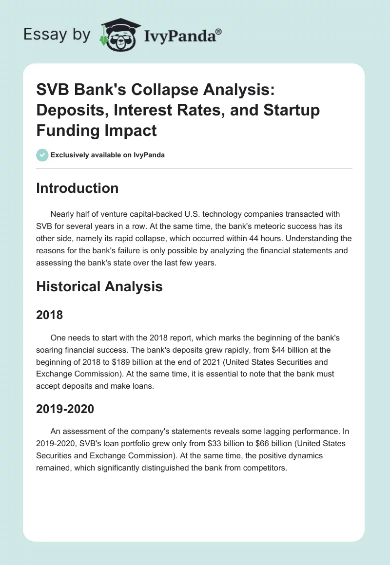 SVB Bank's Collapse Analysis: Deposits, Interest Rates, and Startup Funding Impact. Page 1