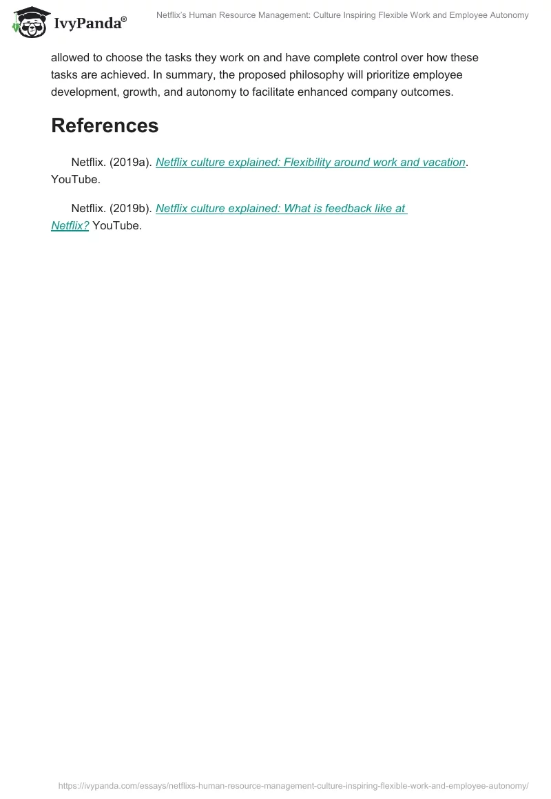 Netflix’s Human Resource Management: Culture Inspiring Flexible Work and Employee Autonomy. Page 2