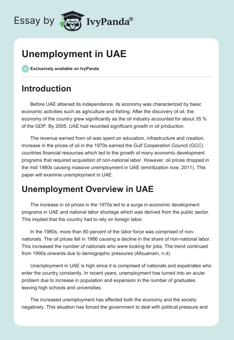 Unemployment in UAE. Page 1