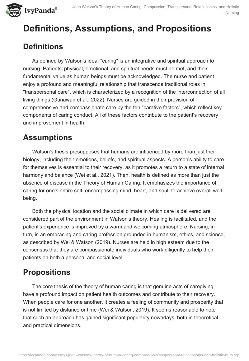 Jean Watson’s Theory of Human Caring: Compassion, Transpersonal Relationships, and Holistic Nursing. Page 2