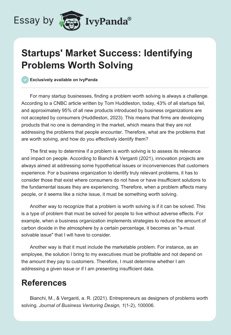 Startups' Market Success: Identifying Problems Worth Solving. Page 1