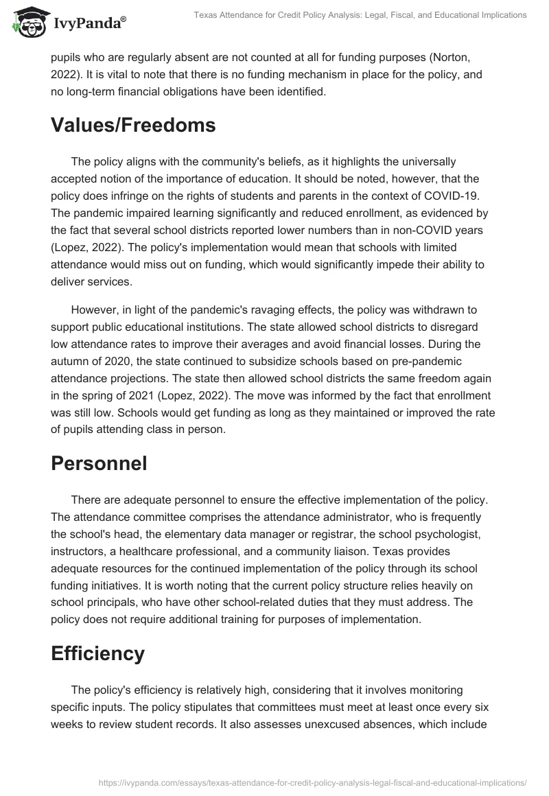 Texas Attendance for Credit Policy Analysis: Legal, Fiscal, and Educational Implications. Page 2