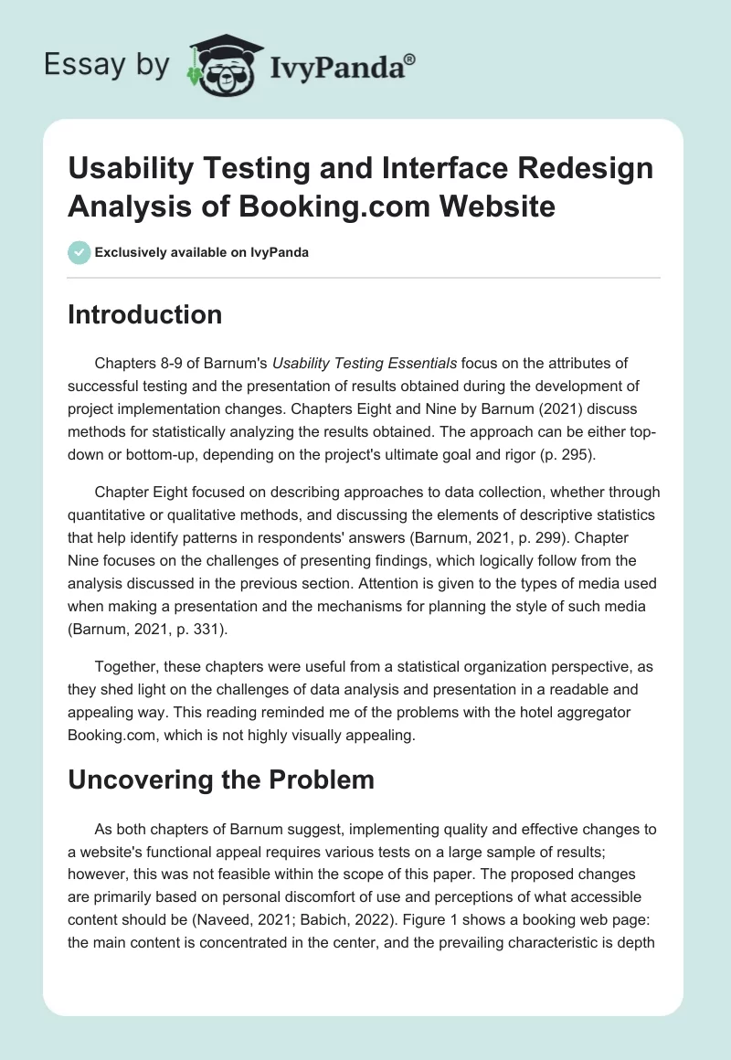 Usability Testing and Interface Redesign Analysis of Booking.com Website. Page 1