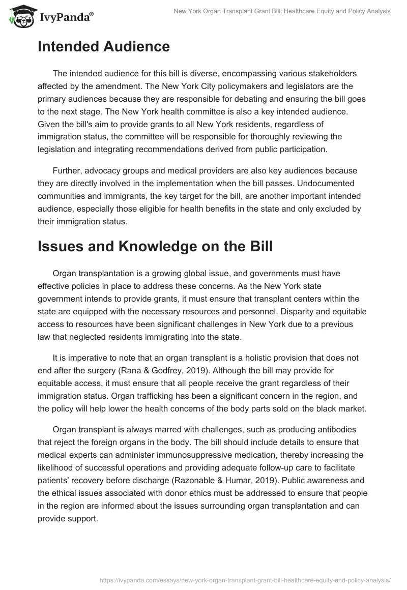 New York Organ Transplant Grant Bill: Healthcare Equity and Policy Analysis. Page 2