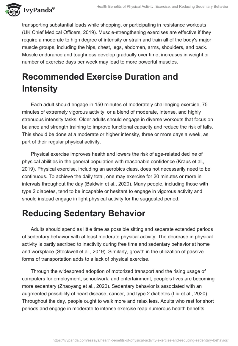 Health Benefits of Physical Activity, Exercise, and Reducing Sedentary Behavior. Page 2