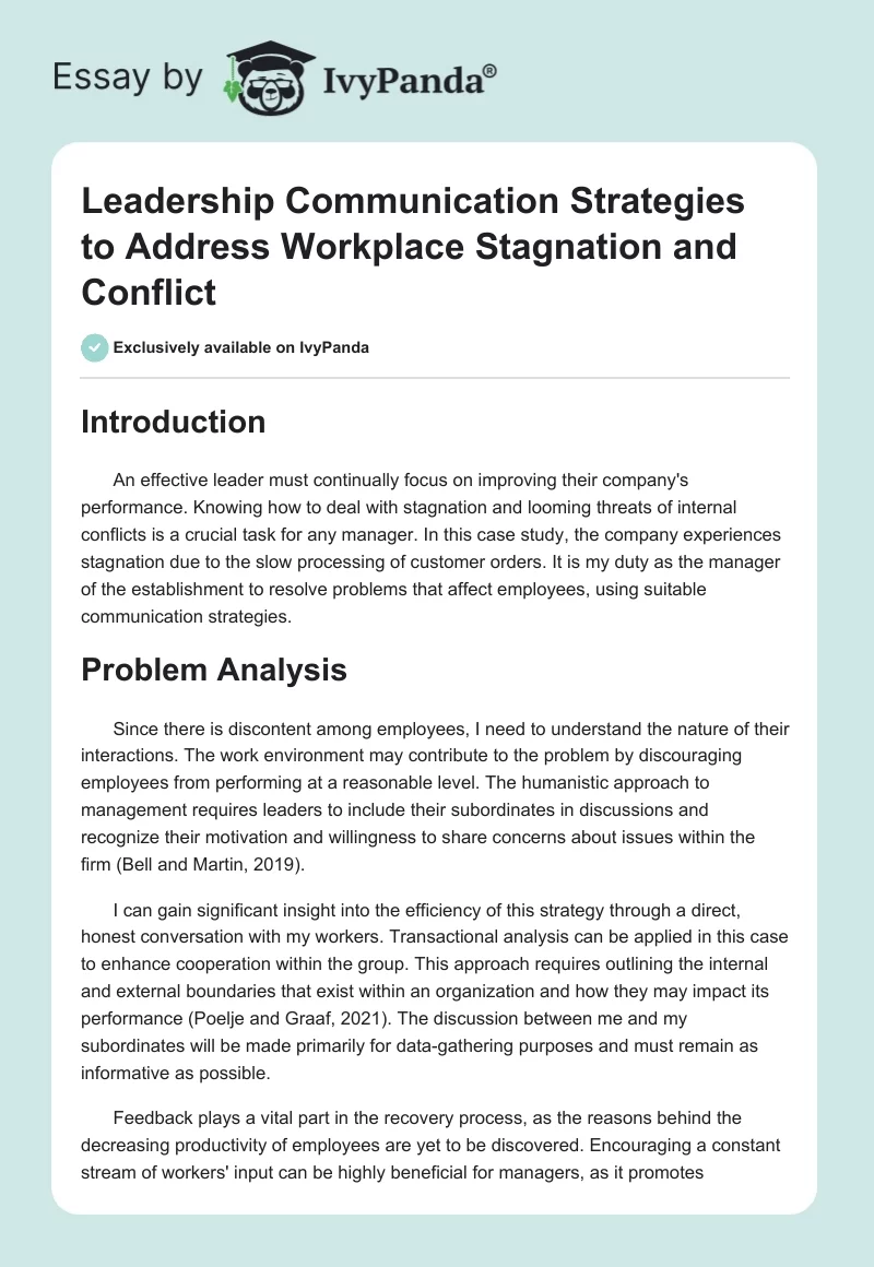Leadership Communication Strategies to Address Workplace Stagnation and Conflict. Page 1