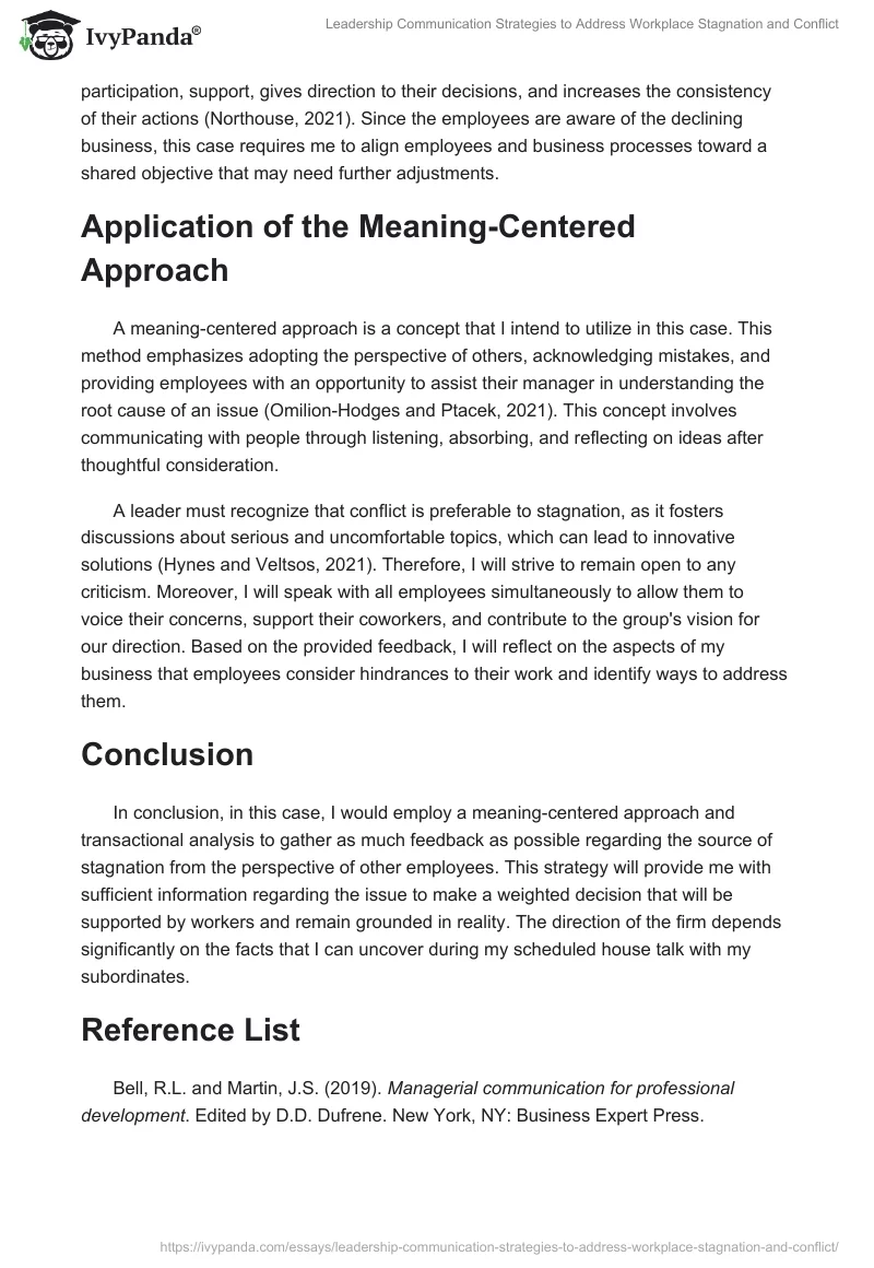Leadership Communication Strategies to Address Workplace Stagnation and Conflict. Page 2