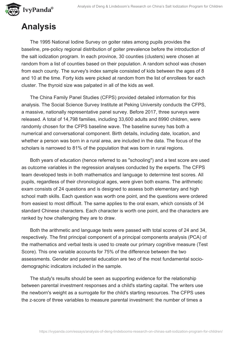 Analysis of Deng & Lindeboom’s Research on China’s Salt Iodization Program for Children. Page 2
