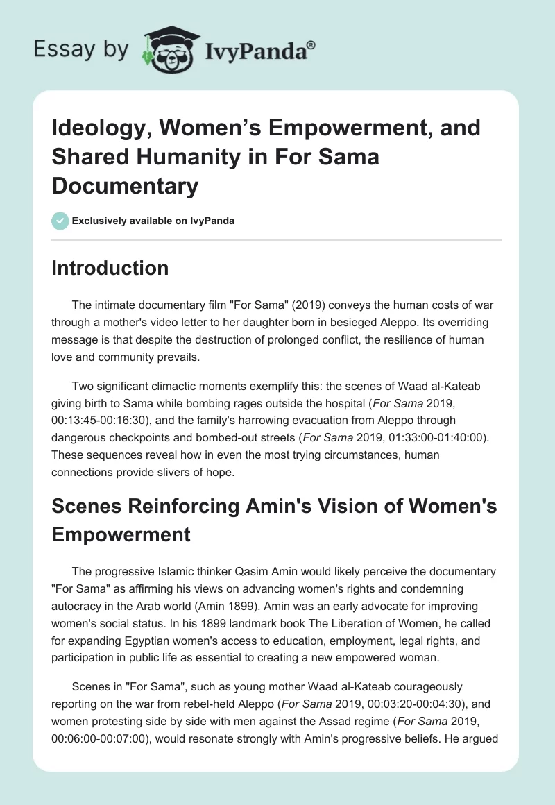 Ideology, Women’s Empowerment, and Shared Humanity in "For Sama" Documentary. Page 1