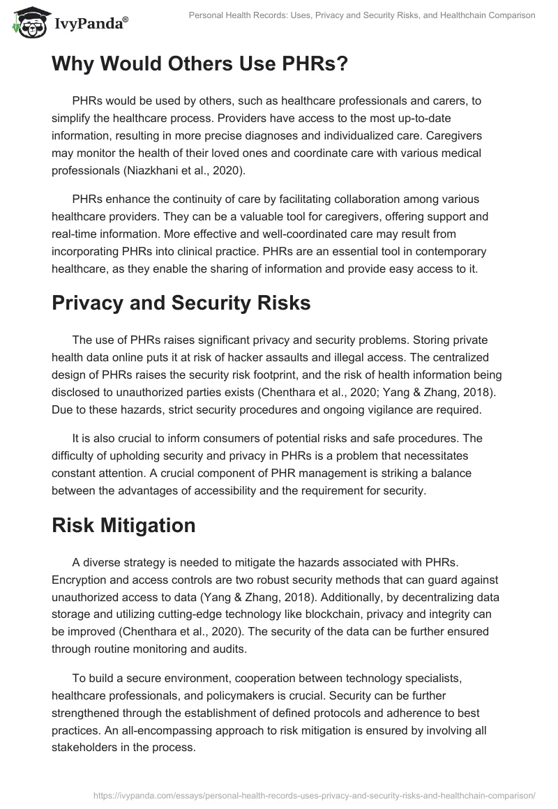 Personal Health Records: Uses, Privacy and Security Risks, and Healthchain Comparison. Page 2