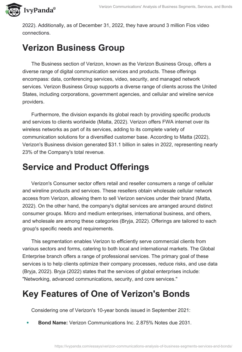 Verizon Communications' Analysis of Business Segments, Services, and Bonds. Page 2