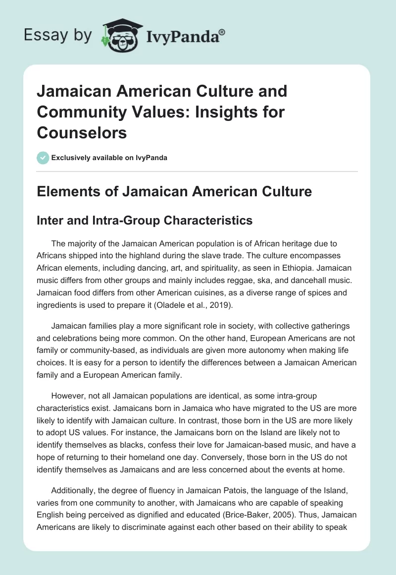 Jamaican American Culture and Community Values: Insights for Counselors. Page 1
