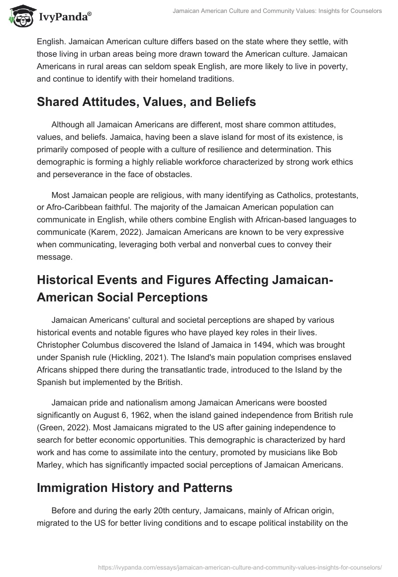 Jamaican American Culture and Community Values: Insights for Counselors. Page 2