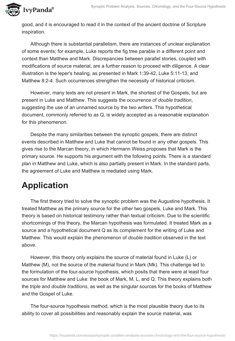 Synoptic Problem Analysis: Sources, Chronology, and the Four-Source Hypothesis. Page 2
