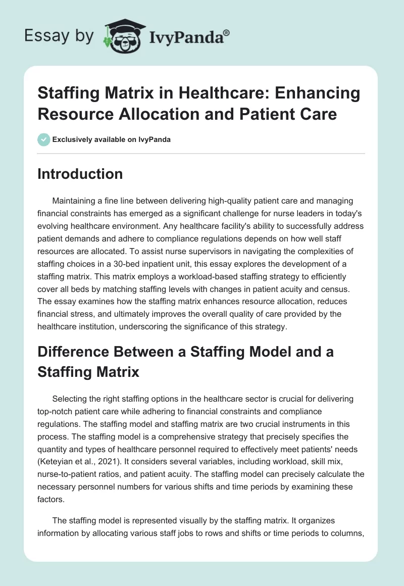 Staffing Matrix in Healthcare: Enhancing Resource Allocation and Patient Care. Page 1