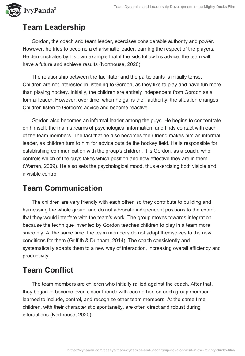 Team Dynamics and Leadership Development in the Mighty Ducks Film. Page 2