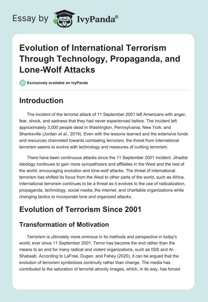 Evolution of International Terrorism Through Technology, Propaganda, and Lone-Wolf Attacks. Page 1