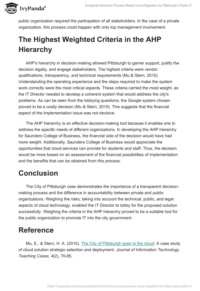 Analytical Hierarchy Process-Based Cloud Migration for Pittsburgh’s Public IT. Page 2