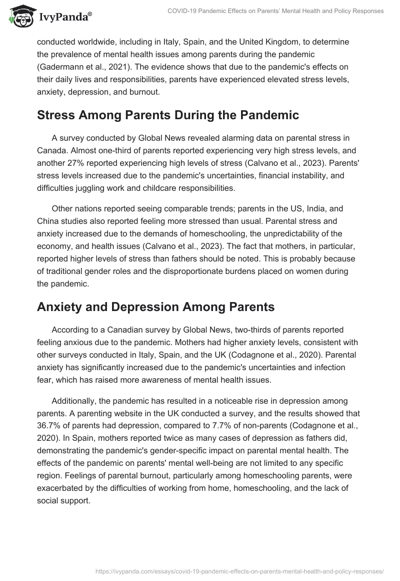 COVID-19 Pandemic Effects on Parents’ Mental Health and Policy Responses. Page 2