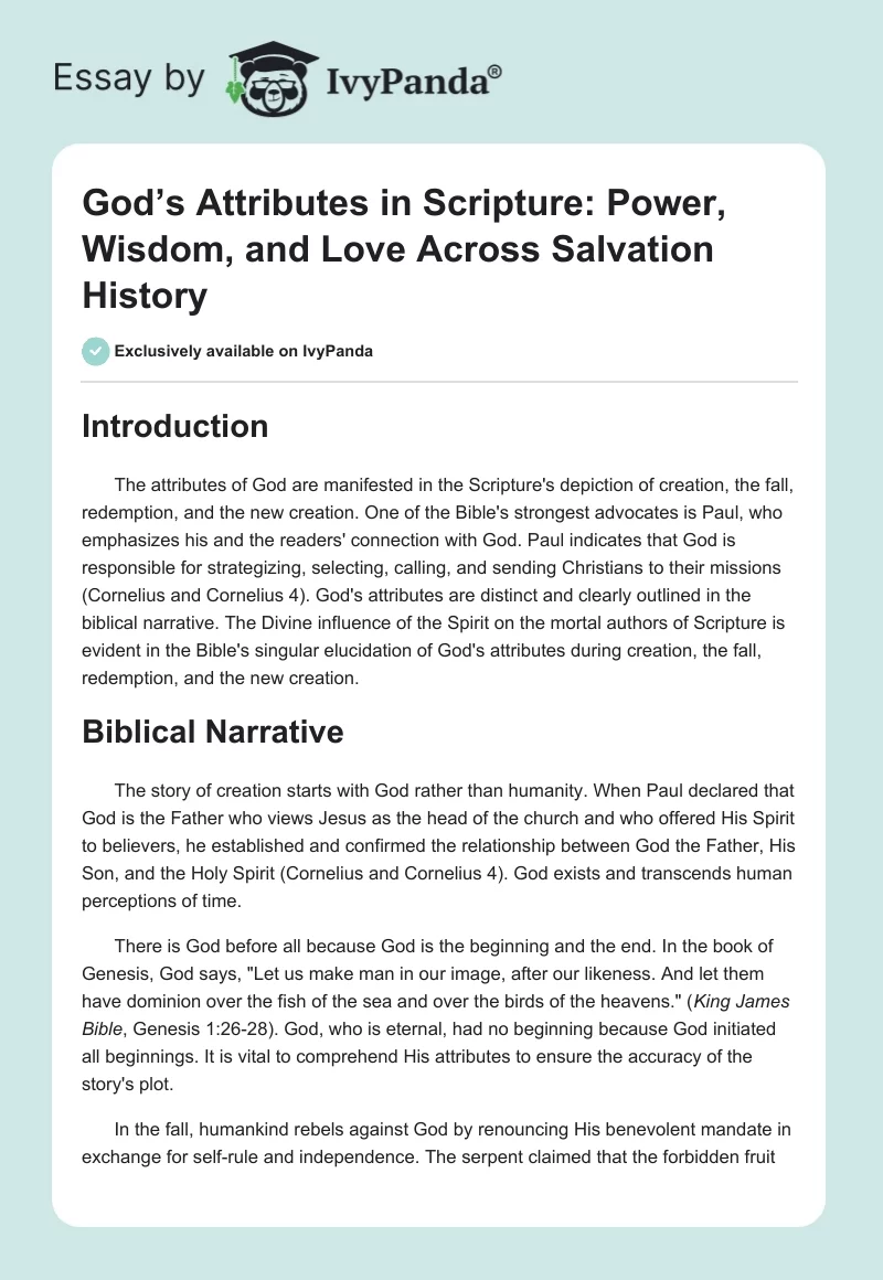 God’s Attributes in Scripture: Power, Wisdom, and Love Across Salvation History. Page 1