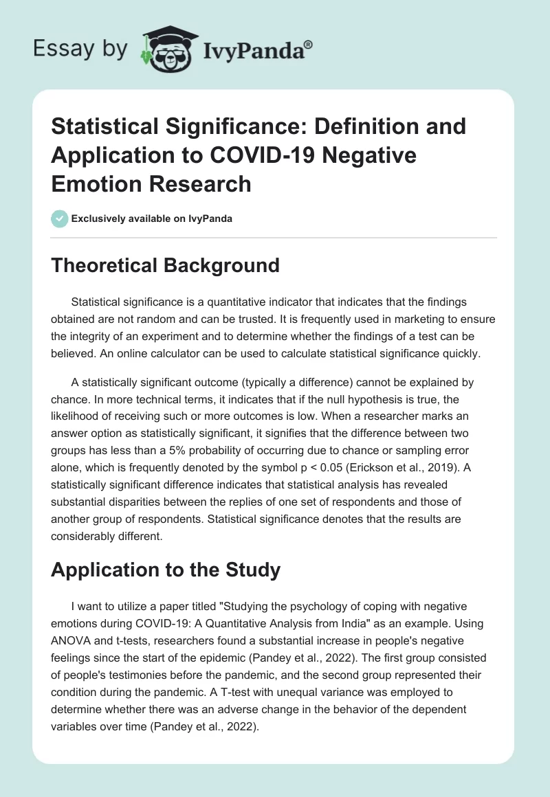 Statistical Significance: Definition and Application to COVID-19 Negative Emotion Research. Page 1