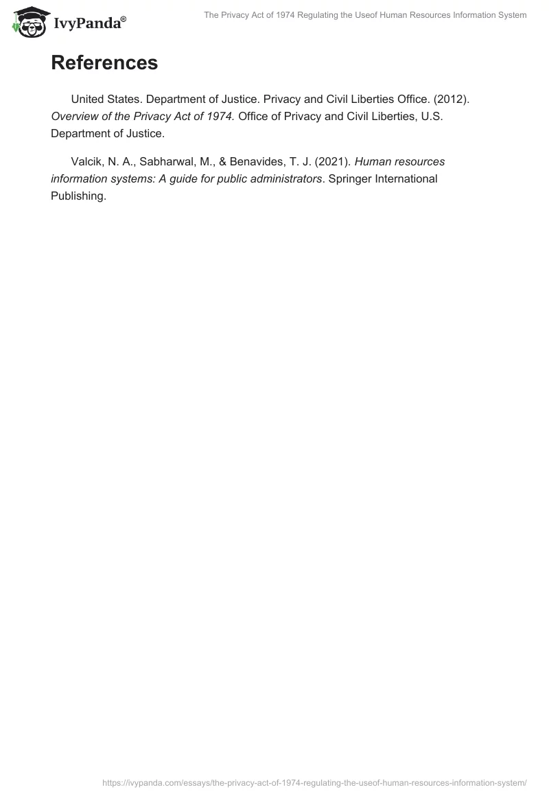 The Privacy Act of 1974 Regulating the Useof Human Resources Information System. Page 2