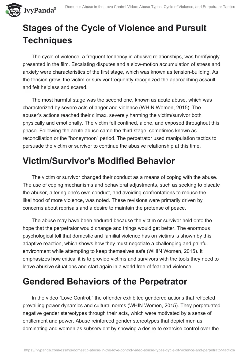 Domestic Abuse in the "Love Control" Video: Abuse Types, Cycle of Violence, and Perpetrator Tactics. Page 2