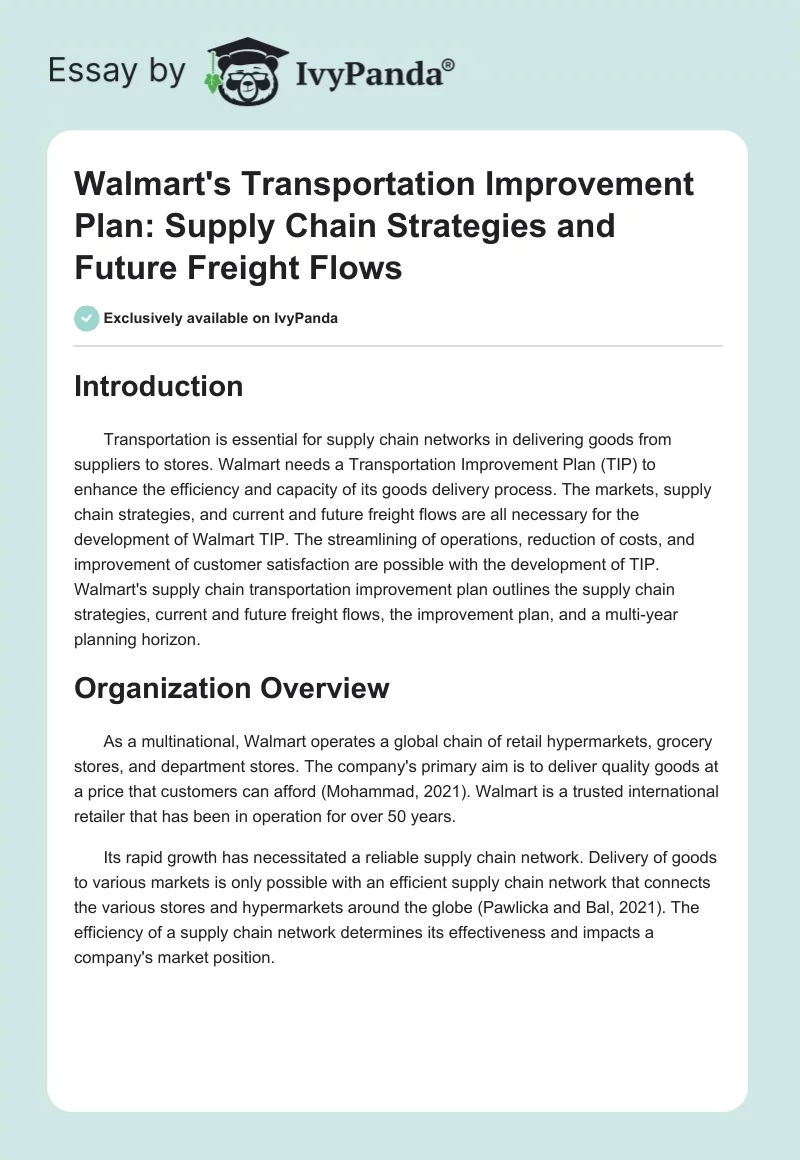 Walmart's Transportation Improvement Plan: Supply Chain Strategies and Future Freight Flows. Page 1