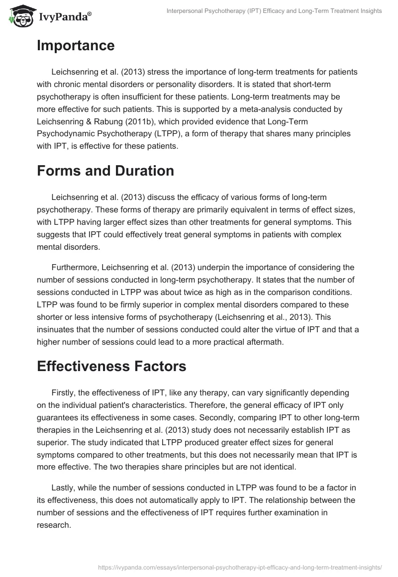 Interpersonal Psychotherapy (IPT) Efficacy and Long-Term Treatment Insights. Page 2