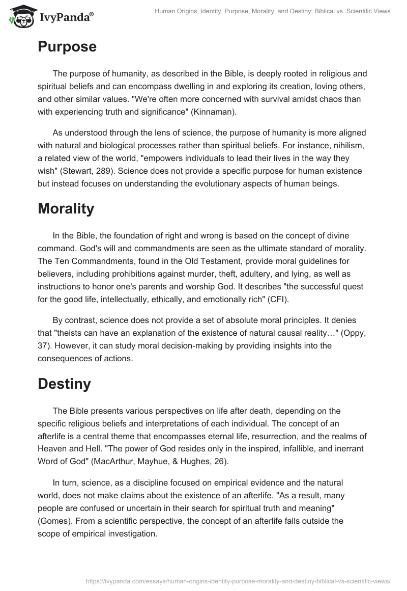 Human Origins, Identity, Purpose, Morality, and Destiny: Biblical vs. Scientific Views. Page 2