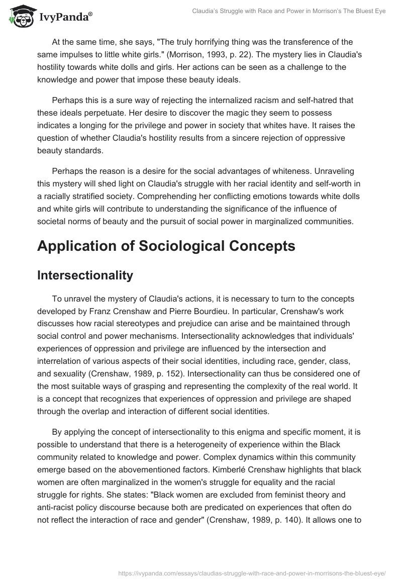 Claudia’s Struggle with Race and Power in Morrison’s The Bluest Eye. Page 2