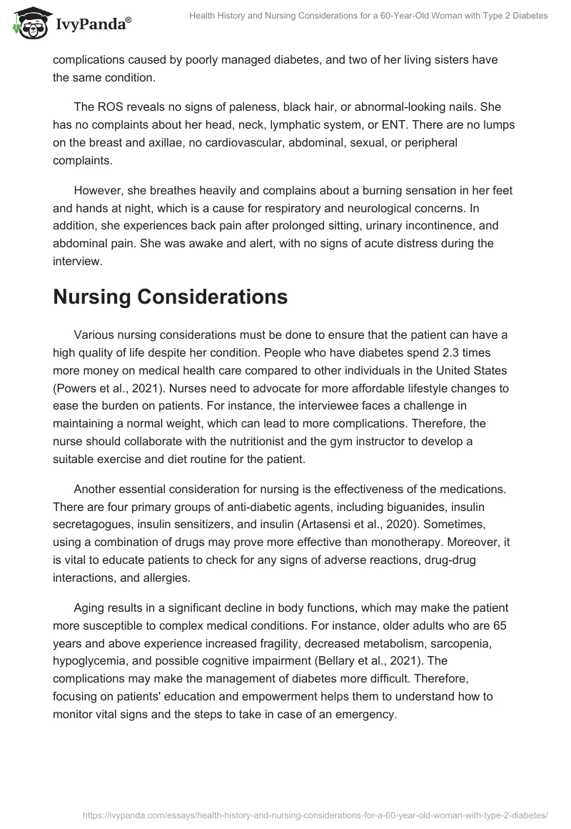 Health History and Nursing Considerations for a 60-Year-Old Woman with Type 2 Diabetes. Page 2