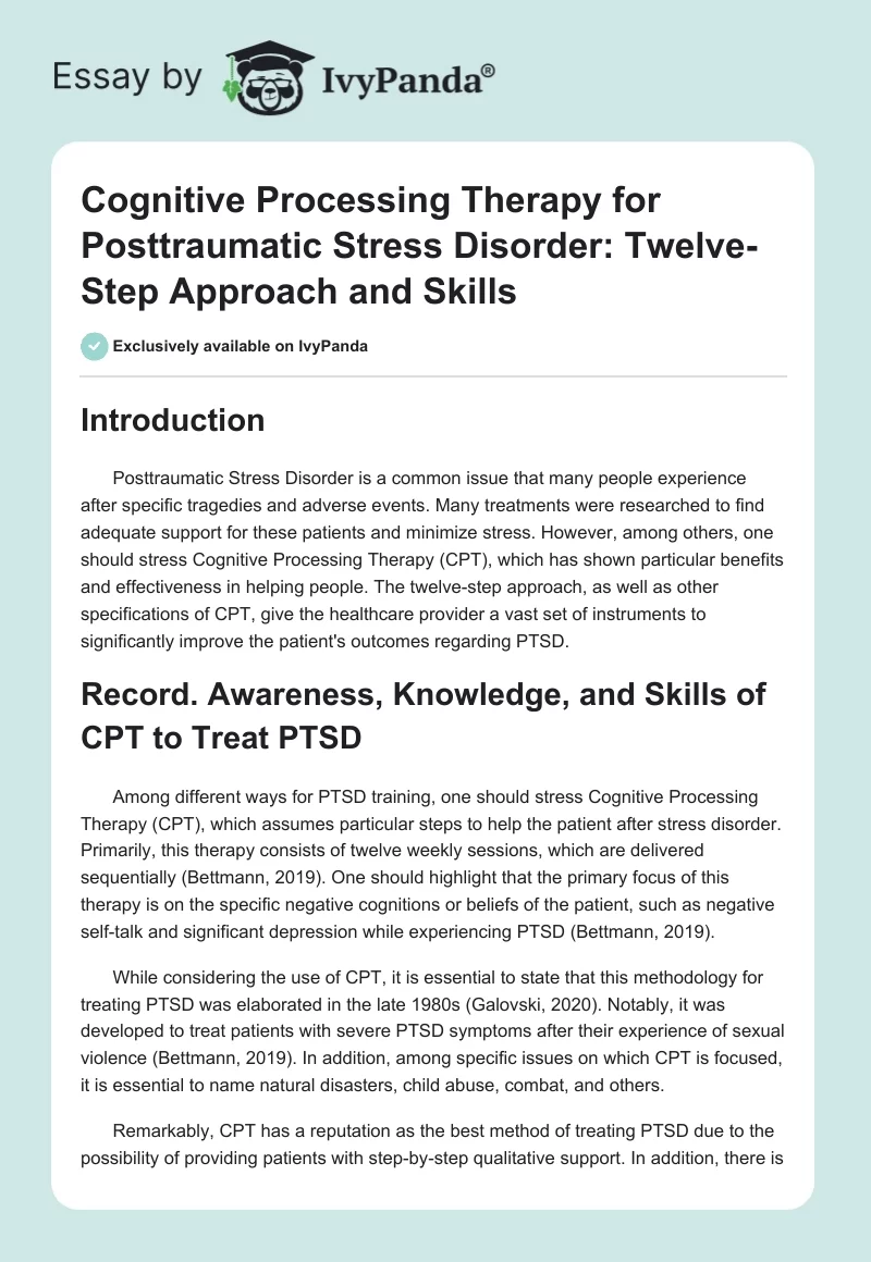 Cognitive Processing Therapy for Posttraumatic Stress Disorder: Twelve-Step Approach and Skills. Page 1