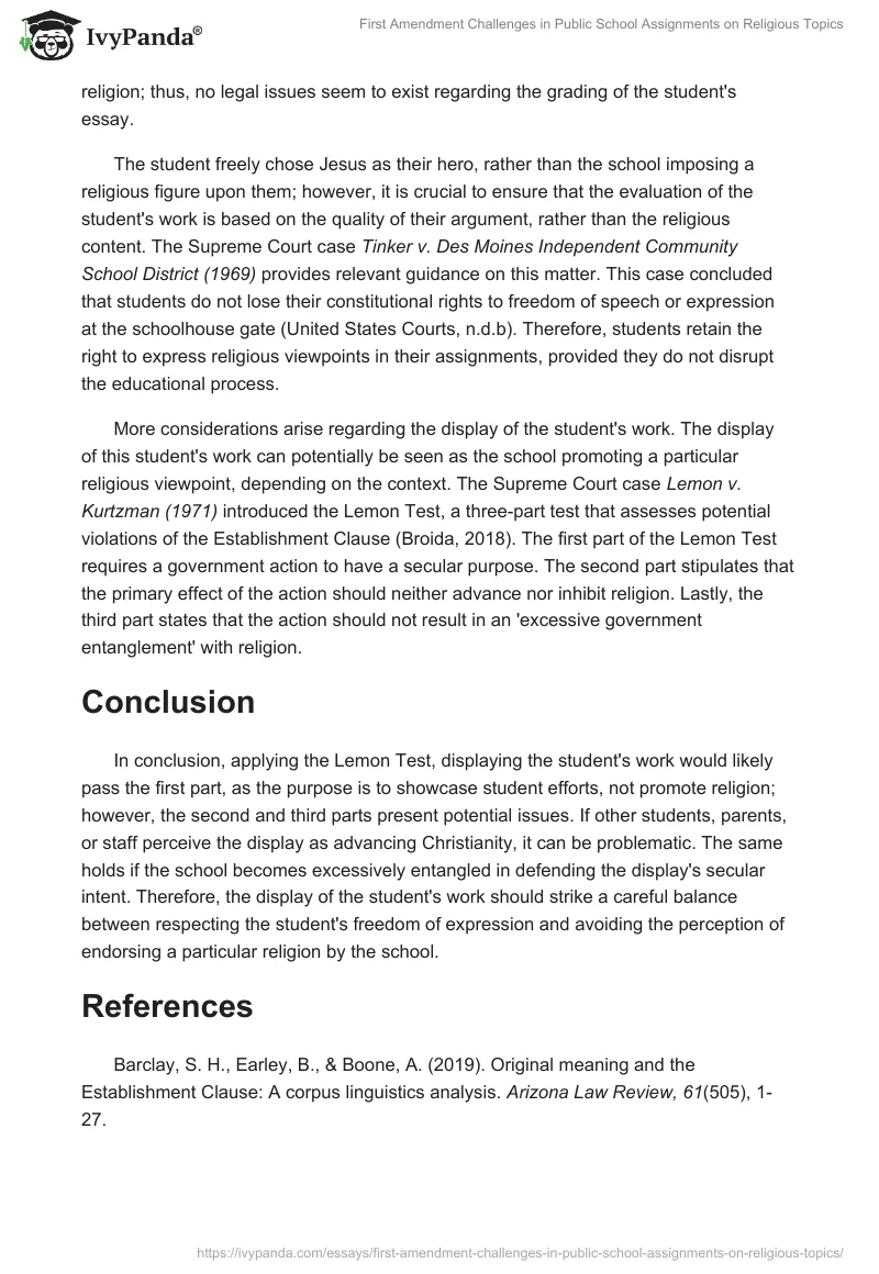 First Amendment Challenges in Public School Assignments on Religious Topics. Page 2