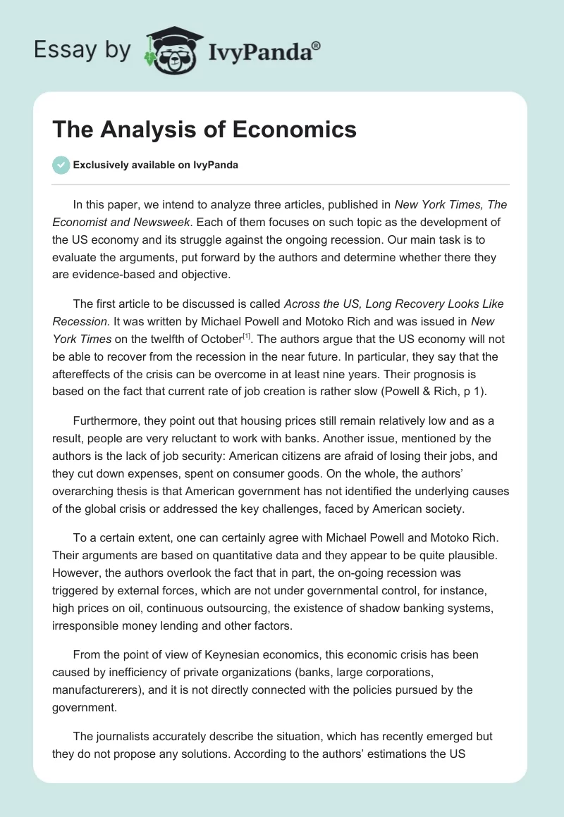 The Analysis of Economics. Page 1