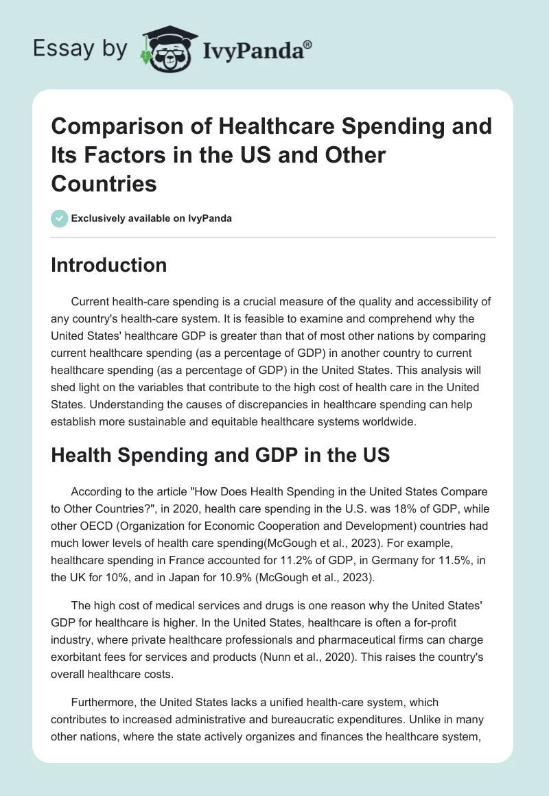 Comparison of Healthcare Spending and Its Factors in the US and Other Countries. Page 1