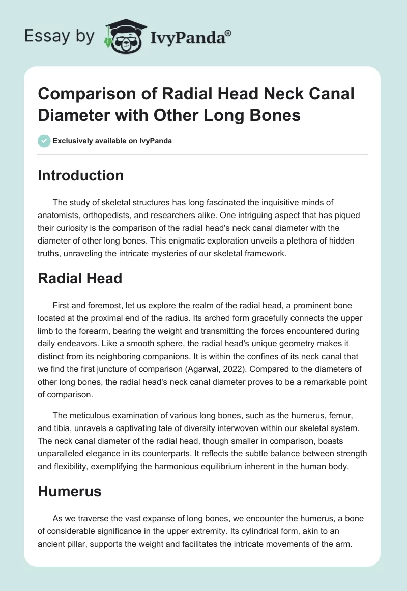 Comparison of Radial Head Neck Canal Diameter with Other Long Bones. Page 1
