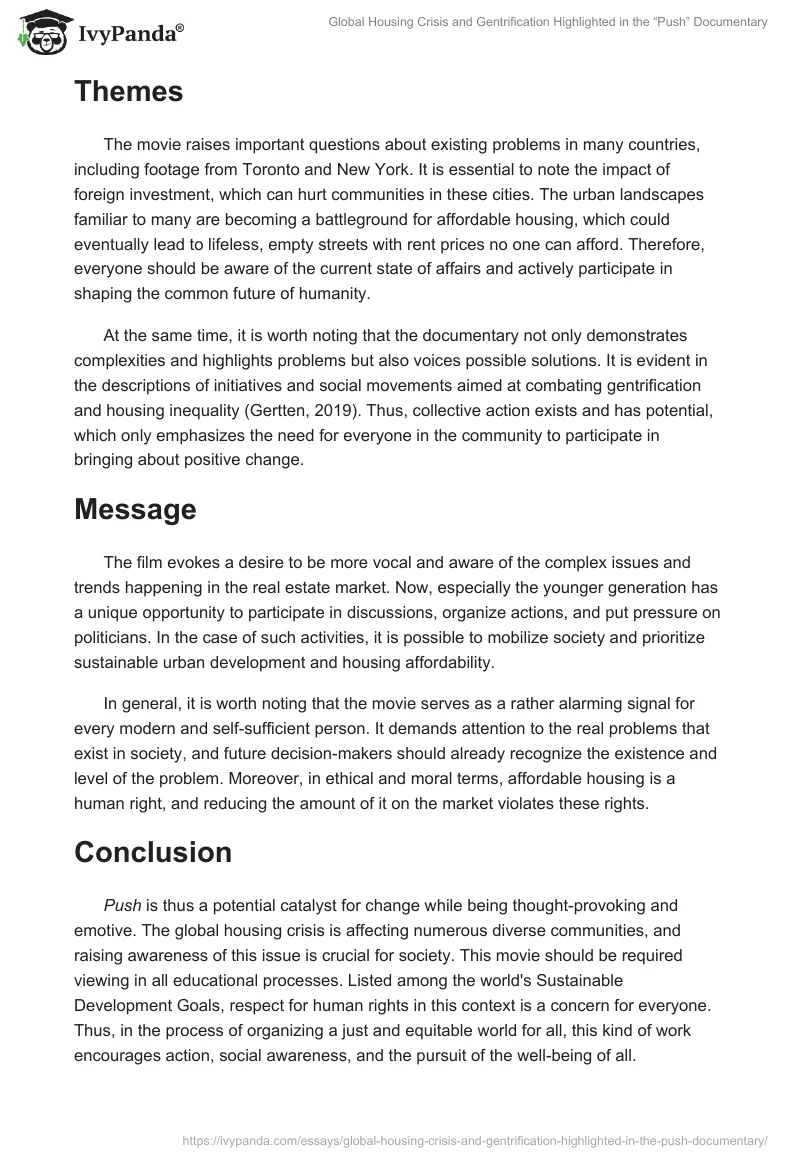 Global Housing Crisis and Gentrification Highlighted in the “Push” Documentary. Page 2