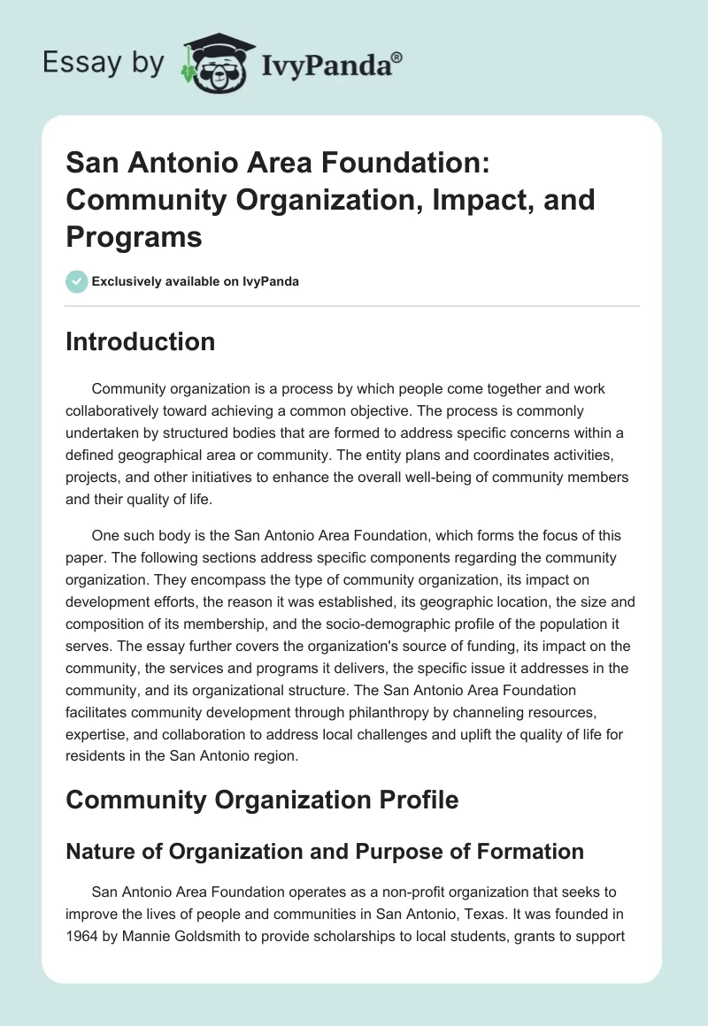 San Antonio Area Foundation: Community Organization, Impact, and Programs. Page 1