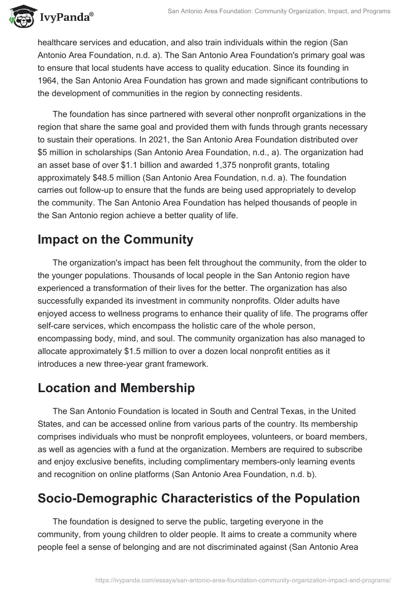 San Antonio Area Foundation: Community Organization, Impact, and Programs. Page 2
