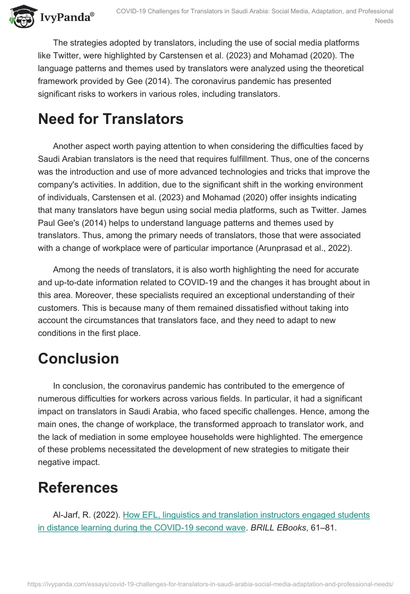 COVID-19 Challenges for Translators in Saudi Arabia: Social Media, Adaptation, and Professional Needs. Page 2