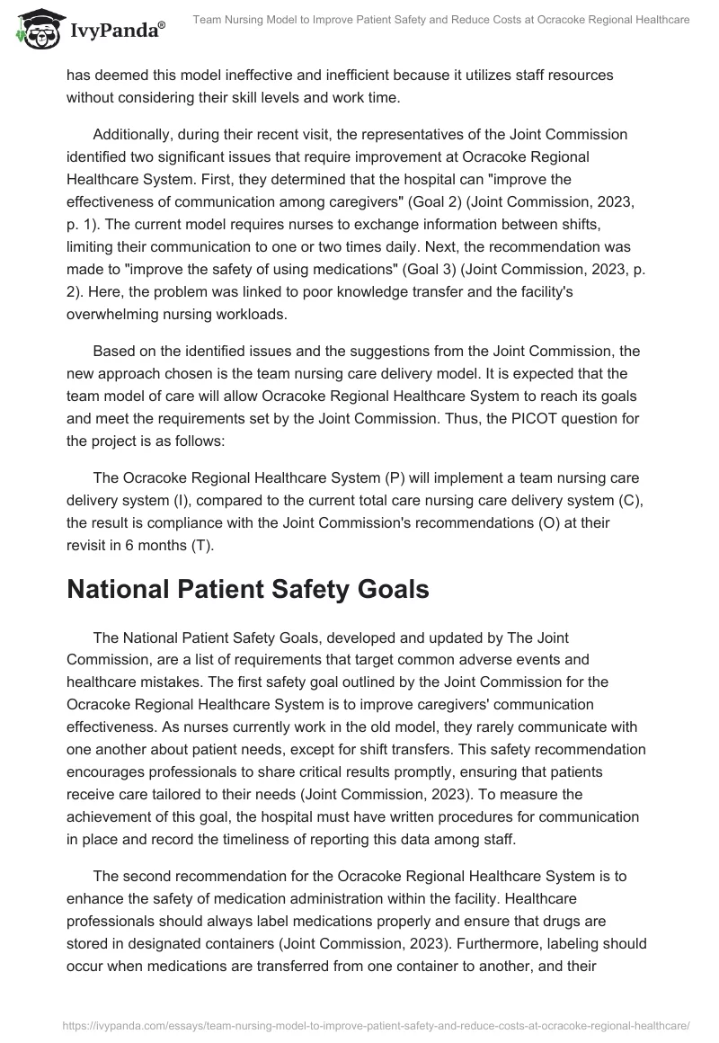 Team Nursing Model to Improve Patient Safety and Reduce Costs at Ocracoke Regional Healthcare. Page 2