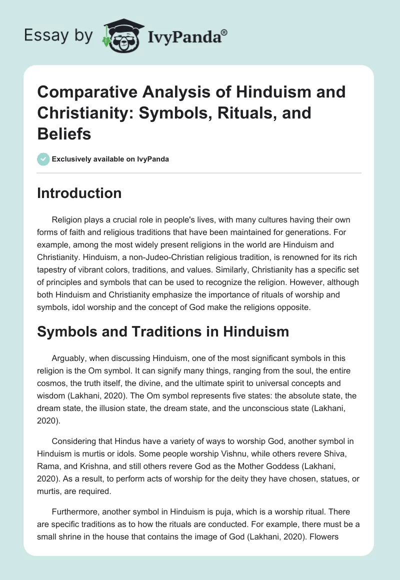 Comparative Analysis of Hinduism and Christianity: Symbols, Rituals, and Beliefs. Page 1