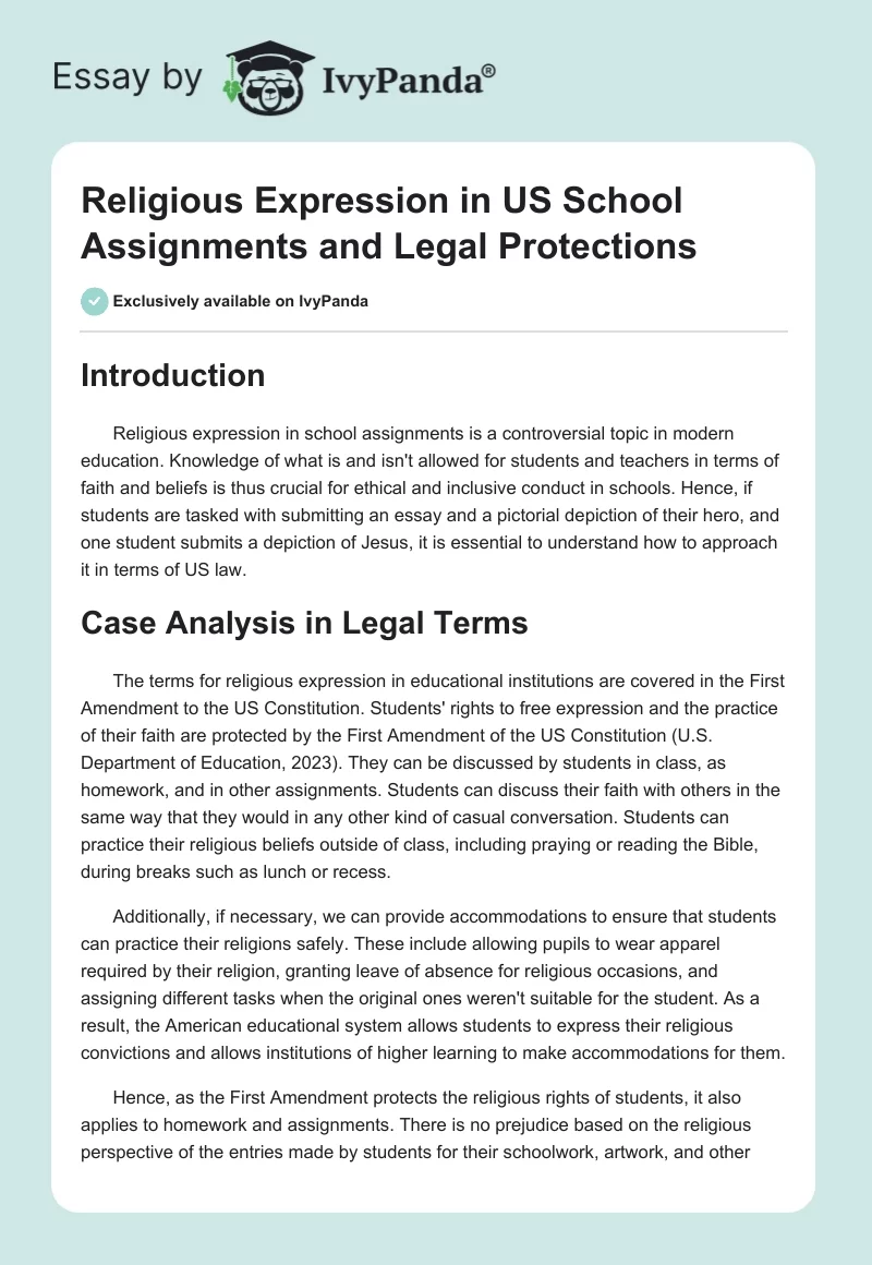 Religious Expression in US School Assignments and Legal Protections. Page 1