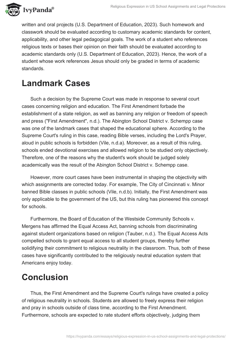 Religious Expression in US School Assignments and Legal Protections. Page 2