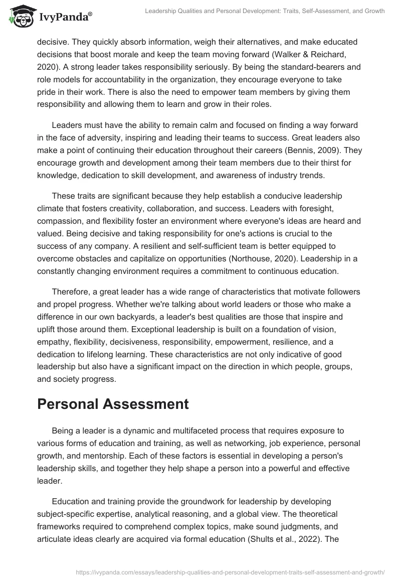 Leadership Qualities and Personal Development: Traits, Self-Assessment, and Growth. Page 2