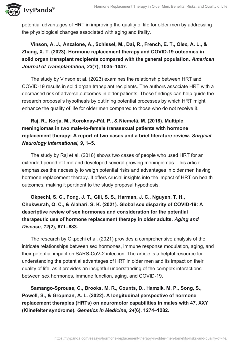 Hormone Replacement Therapy in Older Men: Benefits, Risks, and Quality of Life. Page 2